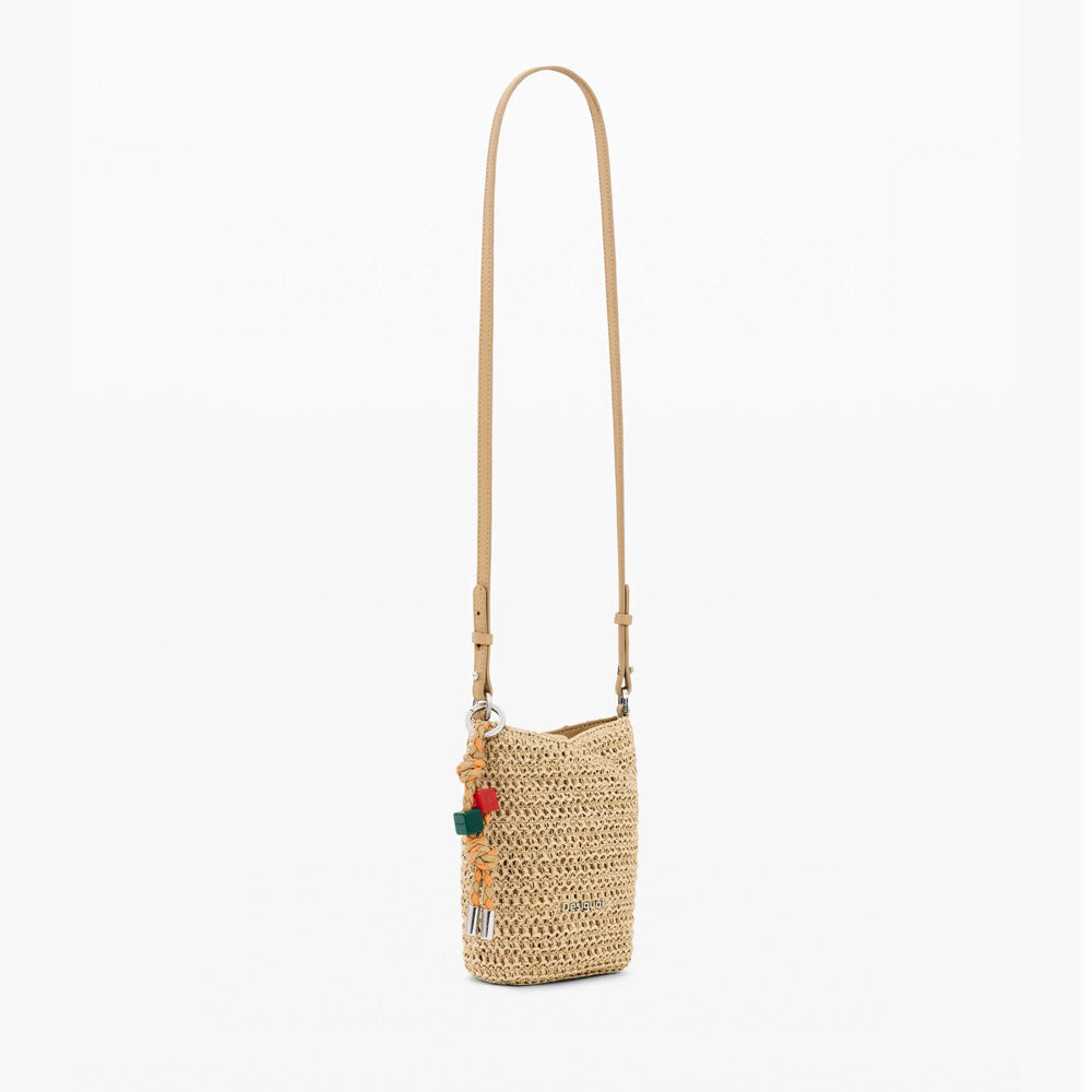 Desigual Porta Cellulare in Rafia con Charms Colore Beige