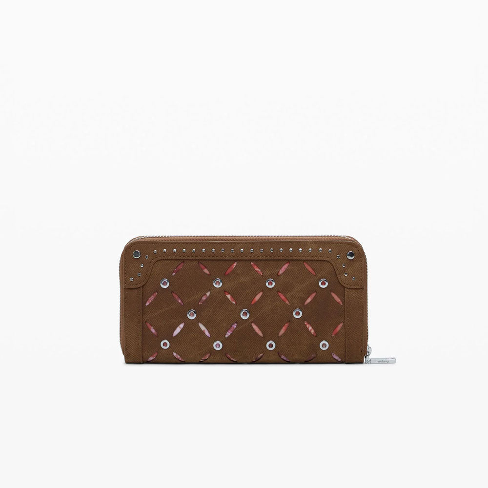 Desigual Portafoglio Traforato con Borchie Grande Colore Marrone 3