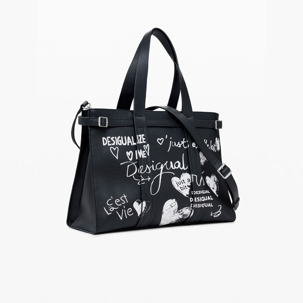 Desigual Shopper Effetto Pelle con Lettere Grande Colore Nero