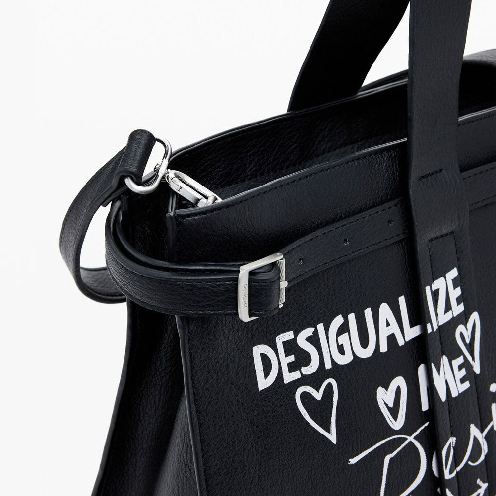 Desigual Shopper Effetto Pelle con Lettere Grande Colore Nero