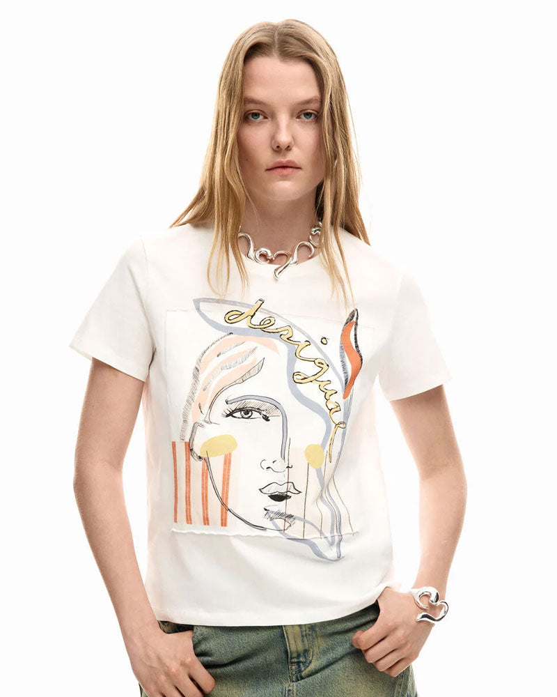 Desigual T-Shirt Logo Viso Colore Bianco
