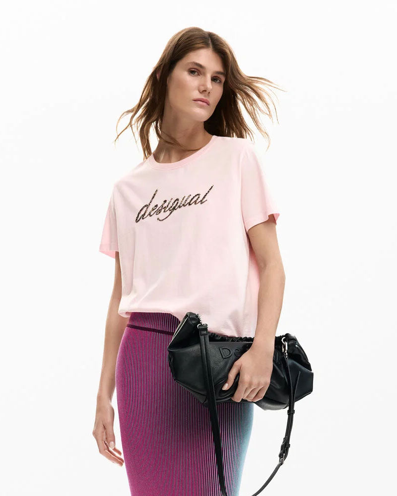 Desigual T-Shirt con Logo Ricamato Colore Rosa