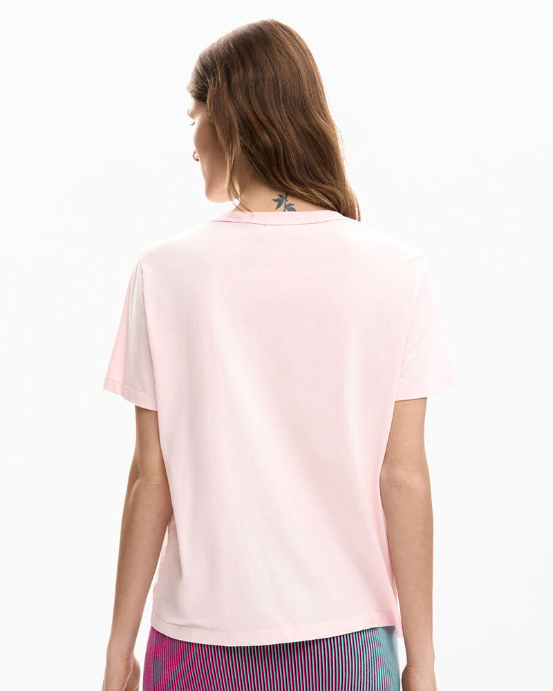 Desigual T-Shirt con Logo Ricamato Colore Rosa