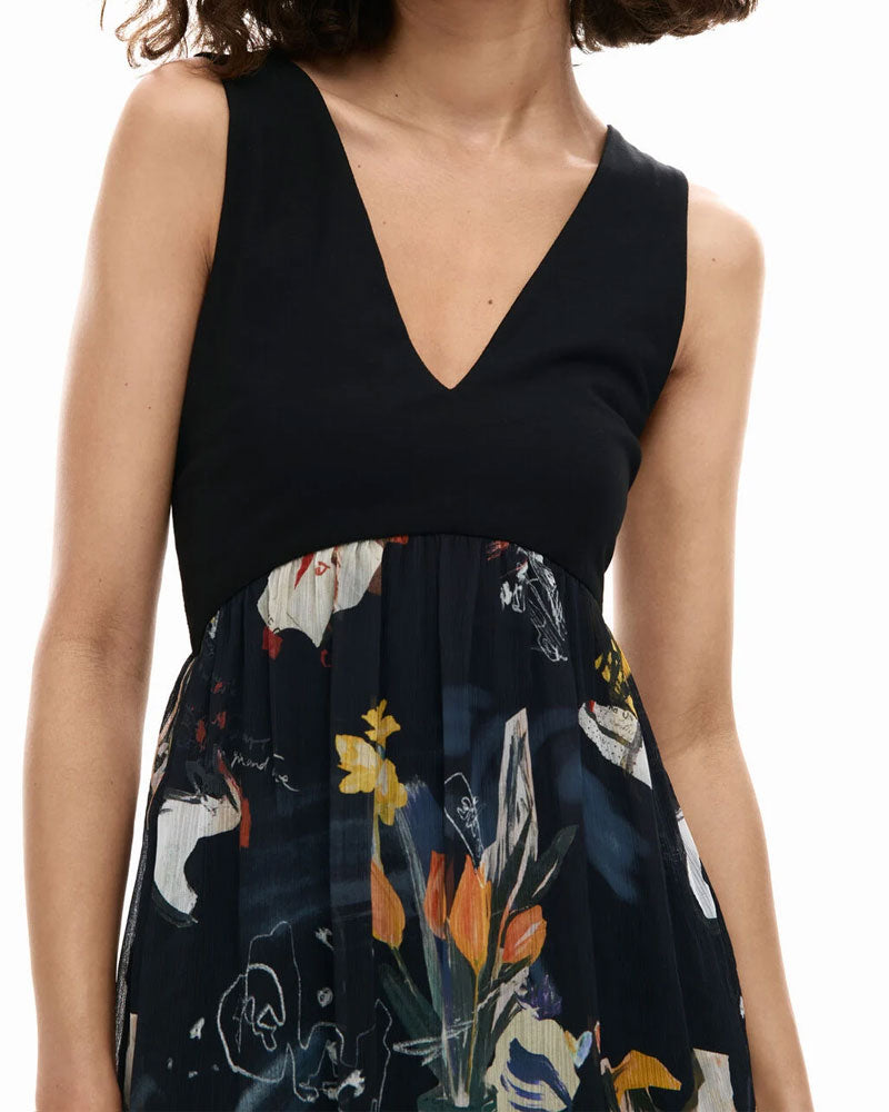 Desigual Vestito Bimaterial Collage Colore Nero