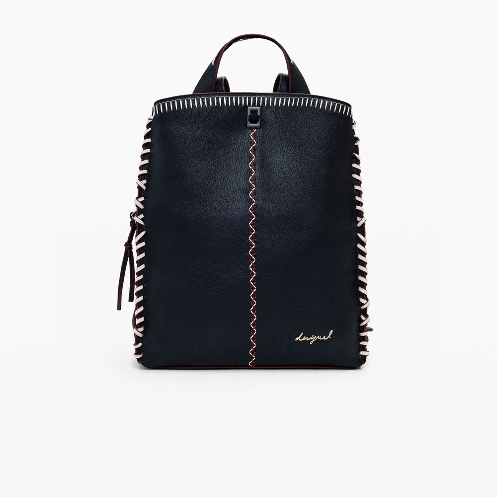 Desigual Zaino Grande Effetto Pelle con Impunture Colore Nero