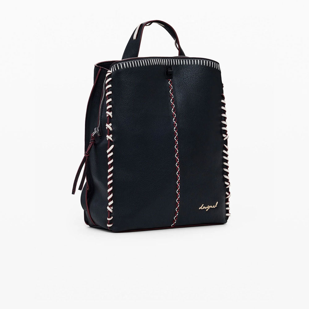 Desigual Zaino Grande Effetto Pelle con Impunture Colore Nero