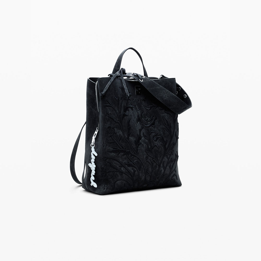 Desigual Zaino Piccolo con Fiori Effetto 3D da Donna Colore Nero 2