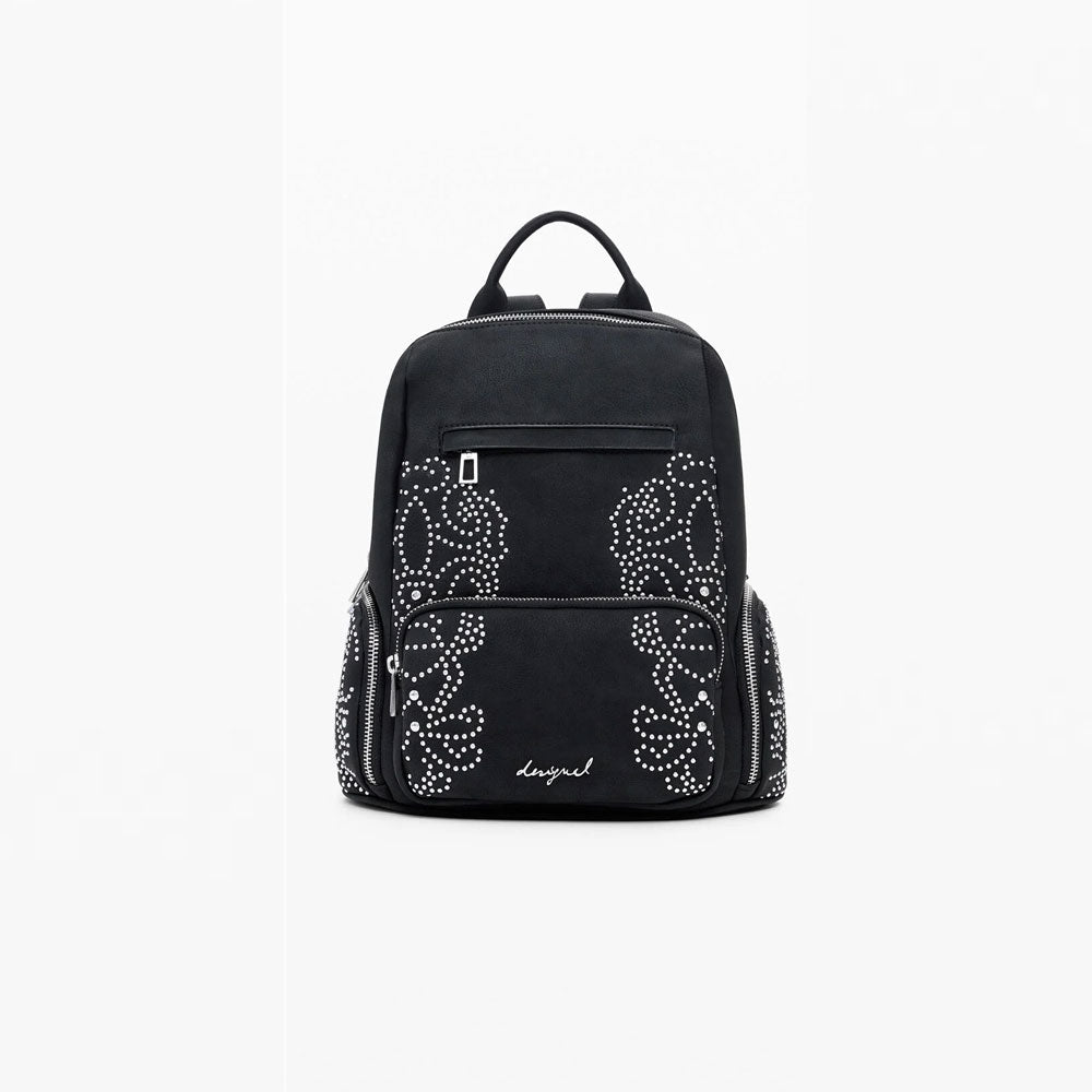 Desigual Zaino Piccolo con Tasche e Borchie Colore Nero