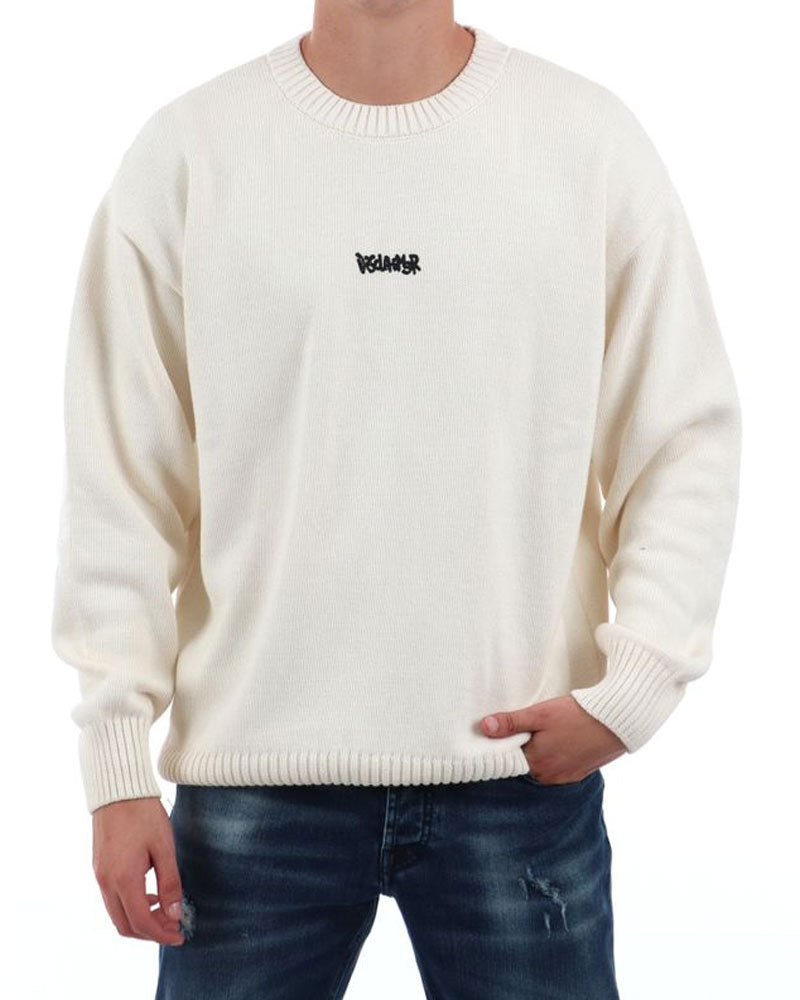 Disclaimer Pullover in Tricot con Stampa da Uomo Colore Latte
