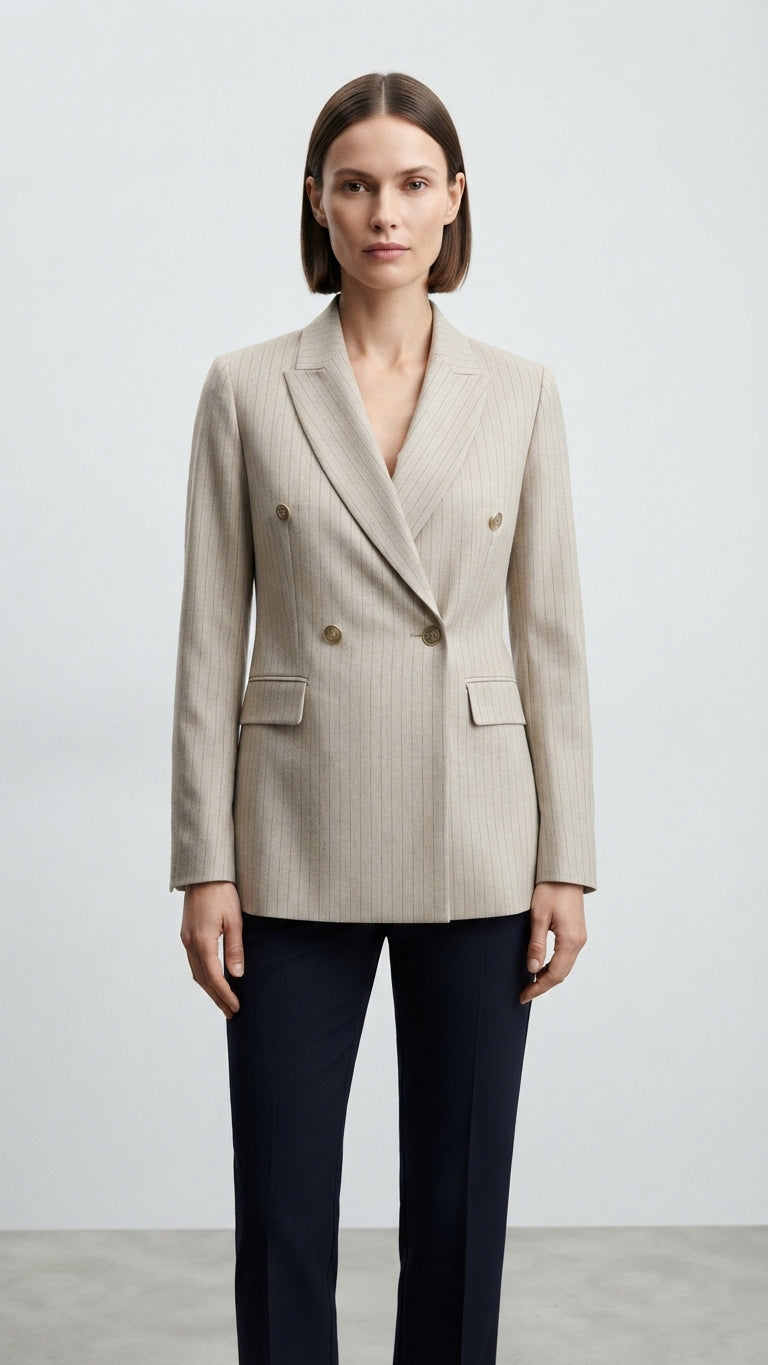 Eco Blazer Doppiopetto Gessato Colore Beige