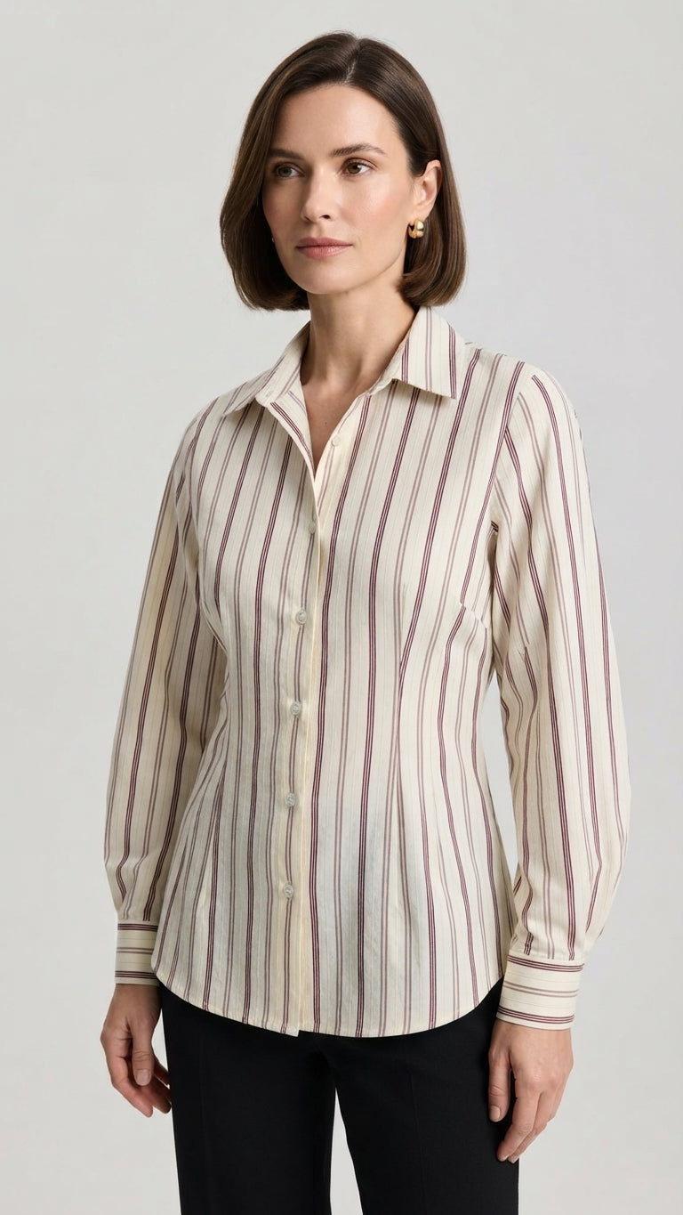 Eco Camicia a Righe Colore Bianco Panna e Bordeaux