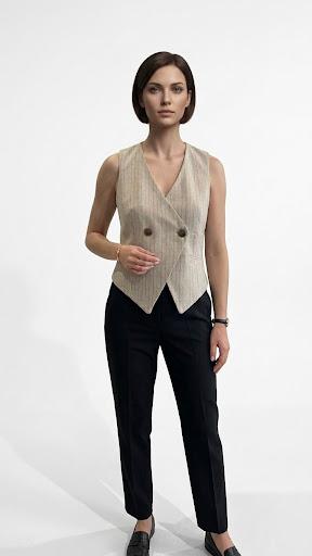 Eco Gilet Doppiopetto Gessato Colore Beige