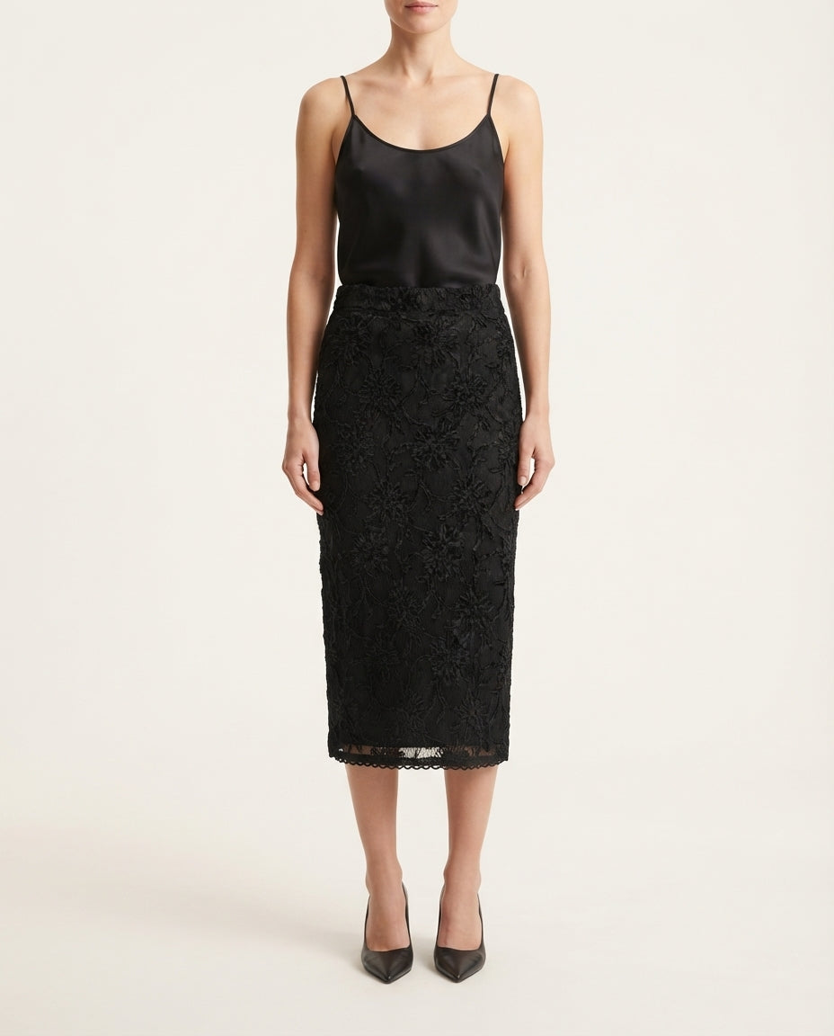 Eco Gonna Midi in Pizzo Colore Nero