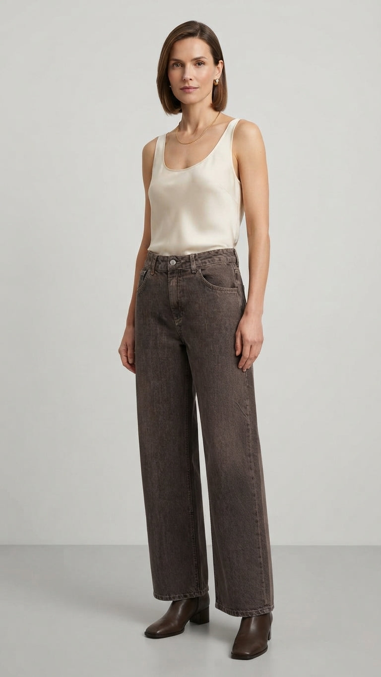 Eco Jeans Wide Leg Colore Testa di Moro