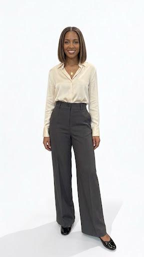 Eco Pantalone Donna Sartoriale a Gamba Ampia Colore Grigio