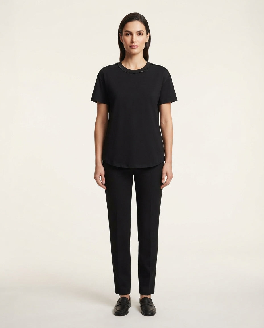 Eco T-Shirt con Dettagli Gioiello Colore Nero