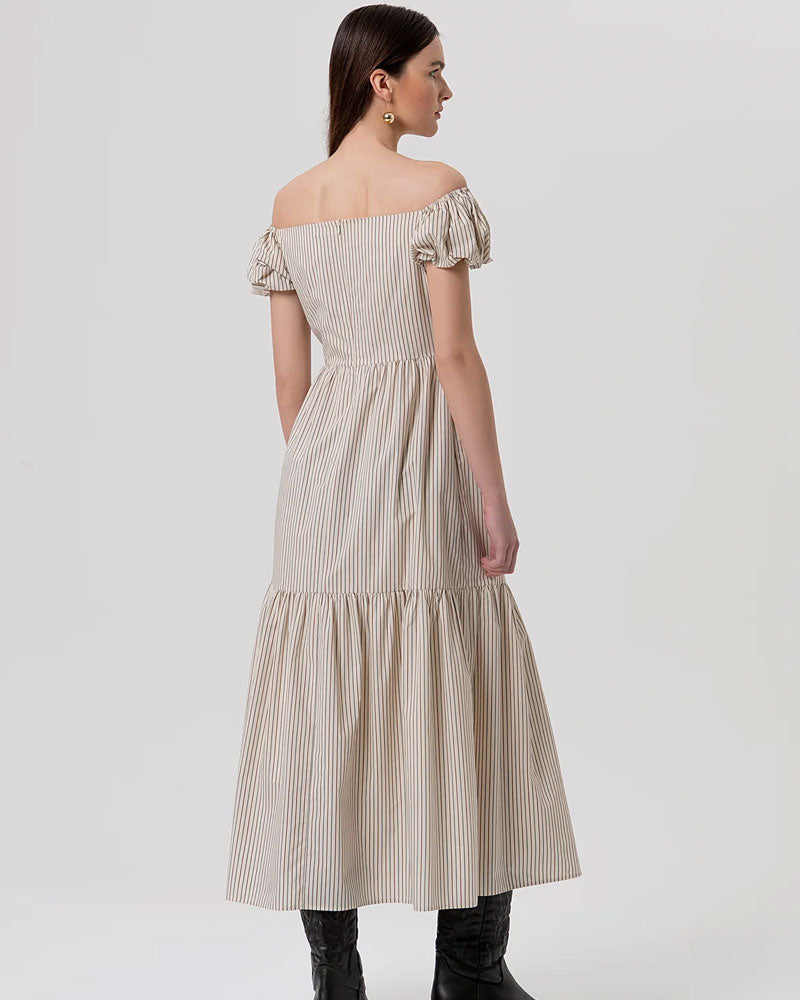 Fracomina Abito Regular Lungo in Cotone a Righe Colore Vaniglia