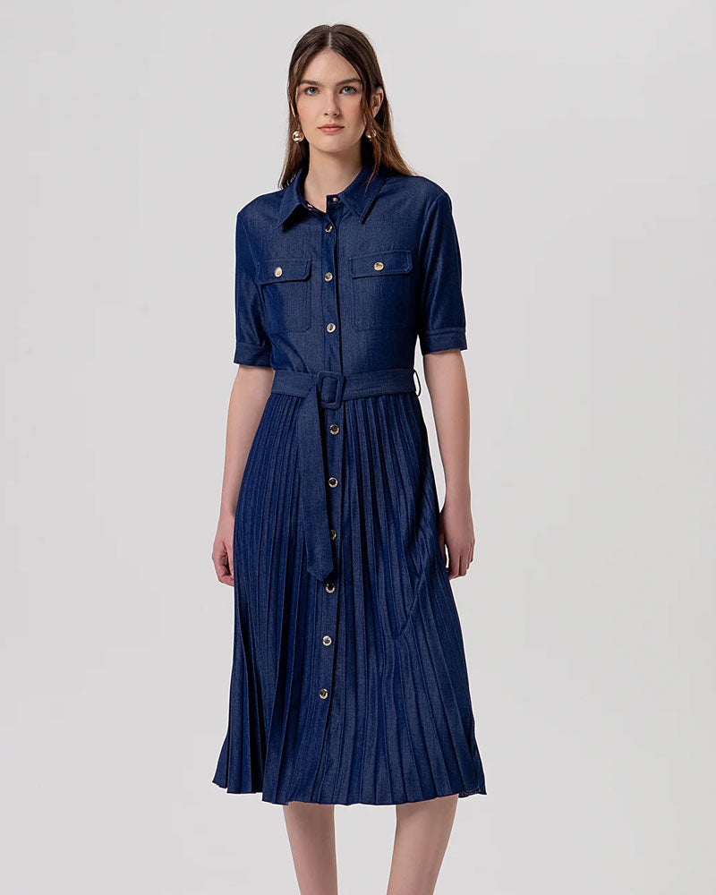 Fracomina Abito Regular Modello Chemisier Midi Colore Blu Scuro