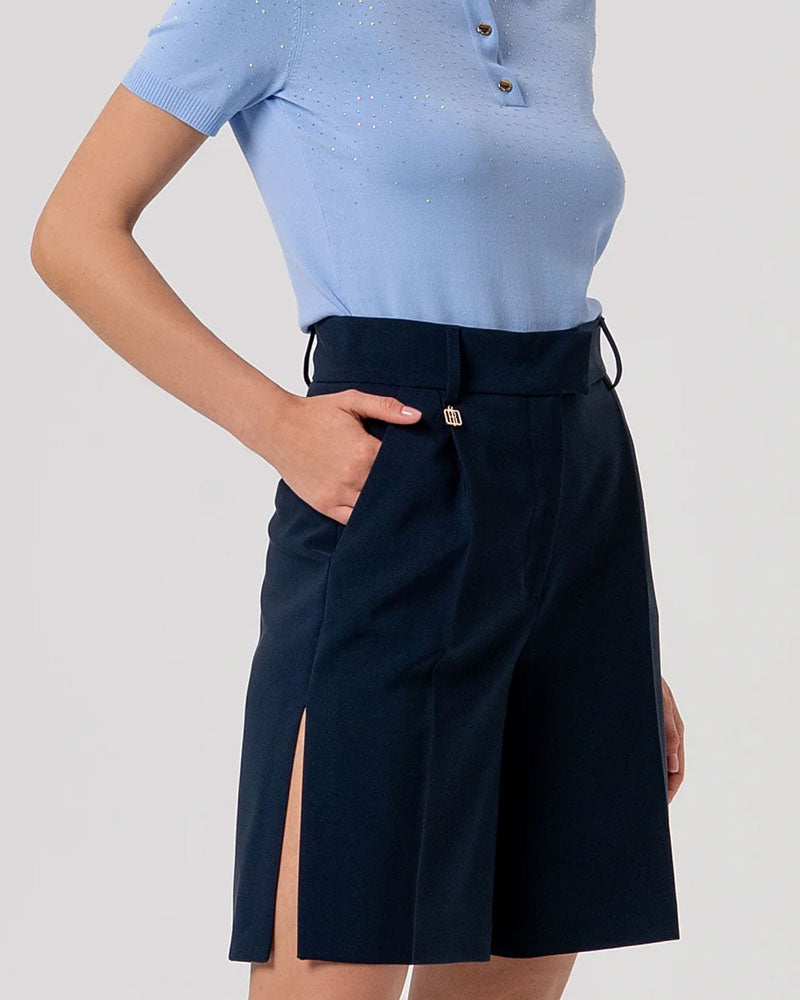 Fracomina Bermuda Regular con Spacchi Laterali Colore Blu Navy