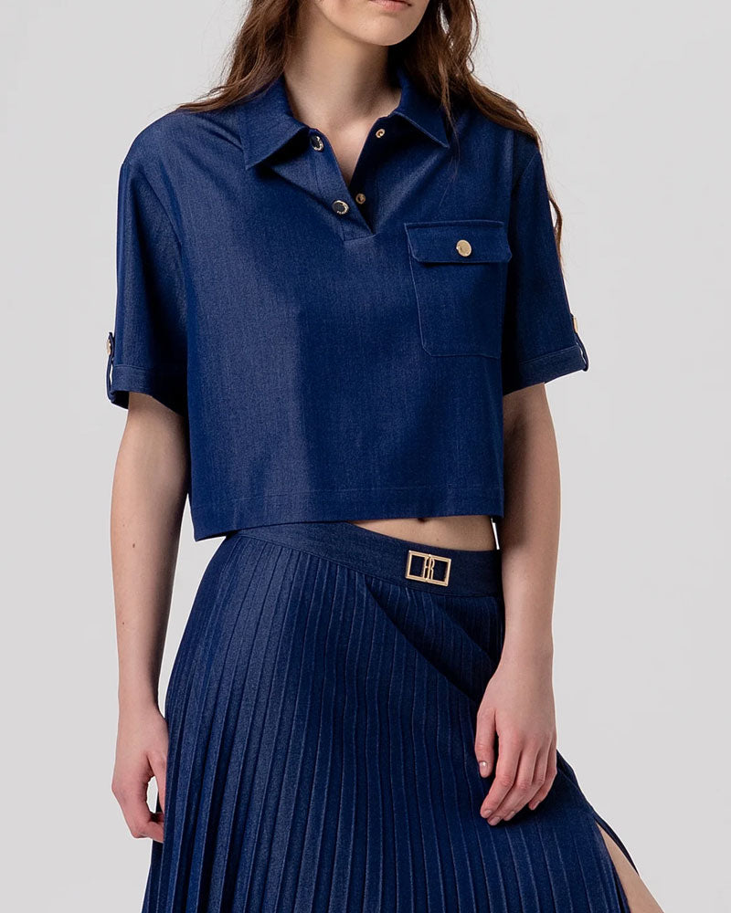 Fracomina Gonna Flare Lunga Plissettata Colore Blu Scuro