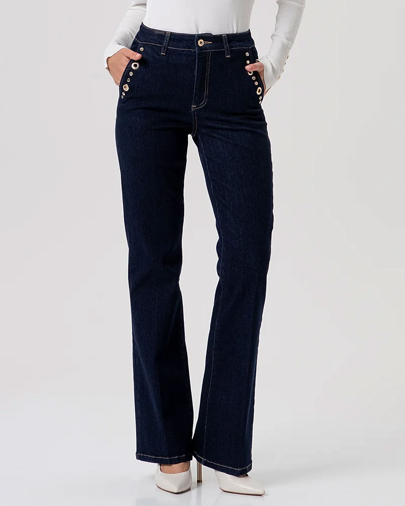 Fracomina Jeans Flare Wide Leg in Denim con Lavaggio Raw