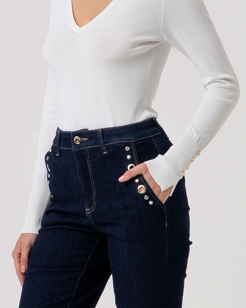 Fracomina Jeans Flare Wide Leg in Denim con Lavaggio Raw