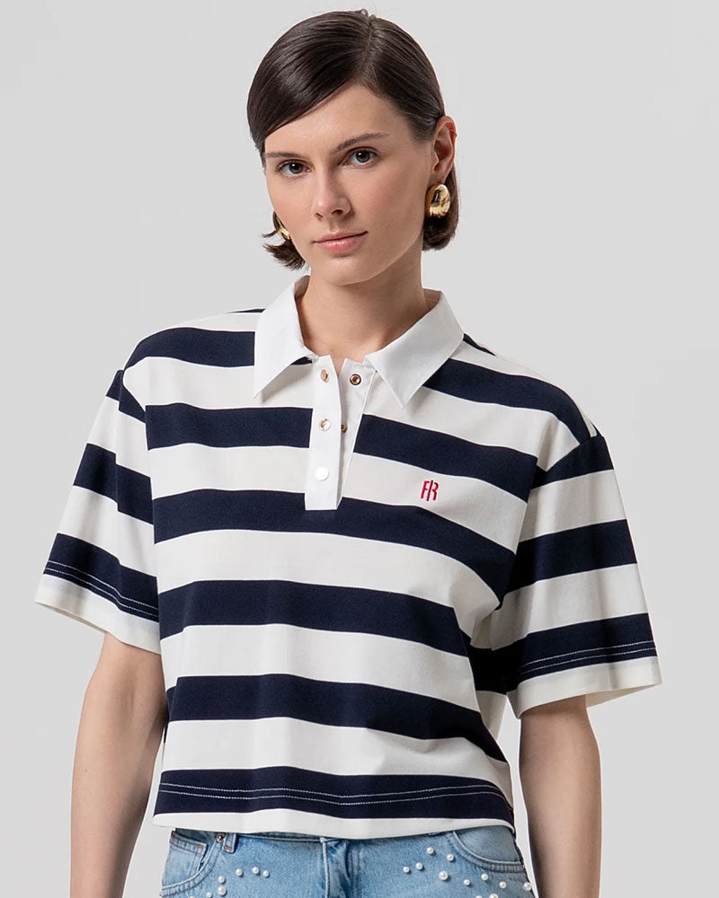 Fracomina Polo Over a Righe Colore Crema Blu Scuro