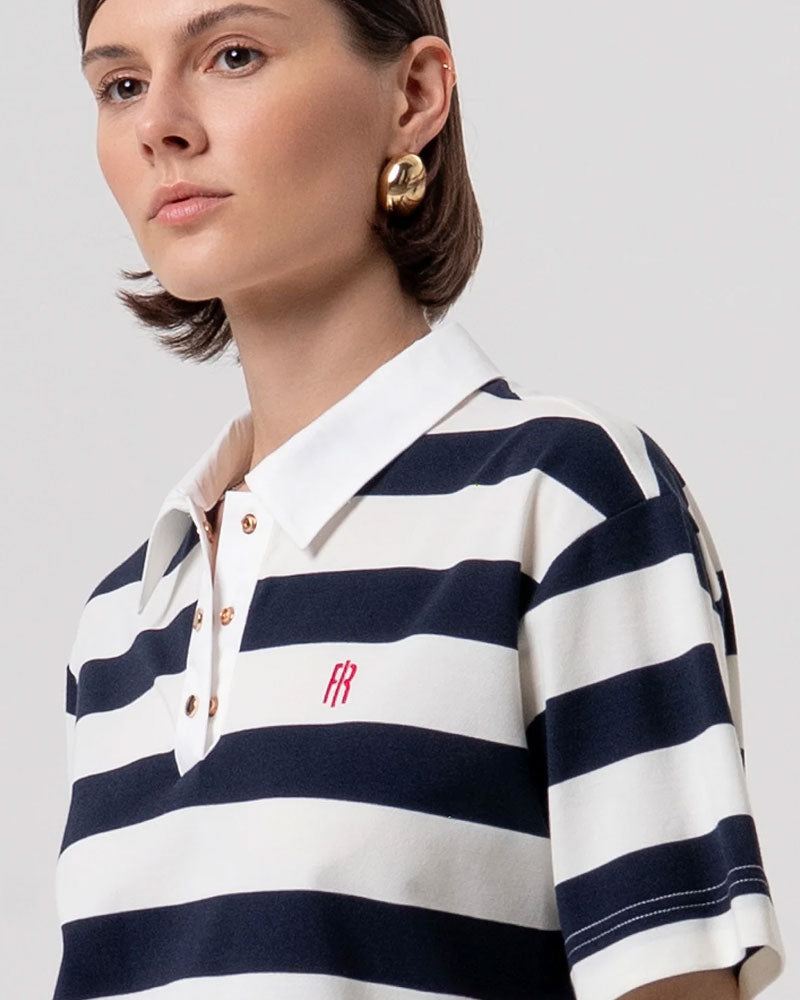 Fracomina Polo Over a Righe Colore Crema Blu Scuro