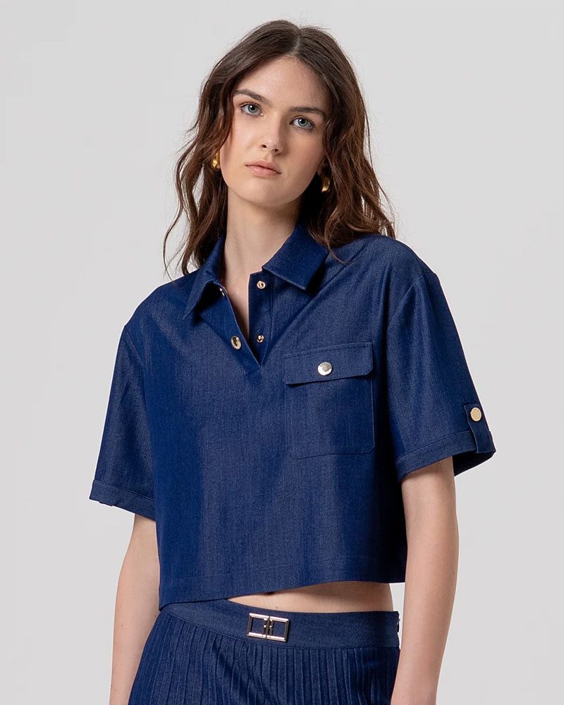 Fracomina Polo Regular con Bottoni Metallici Colore Blu Scuro