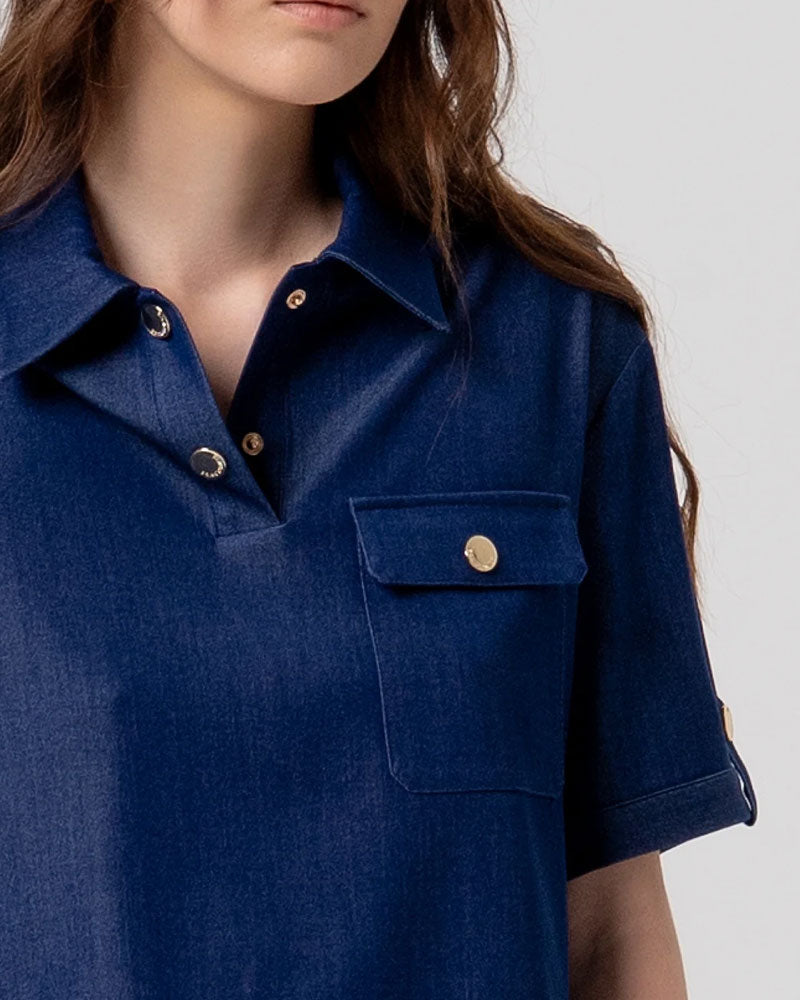 Fracomina Polo Regular con Bottoni Metallici Colore Blu Scuro