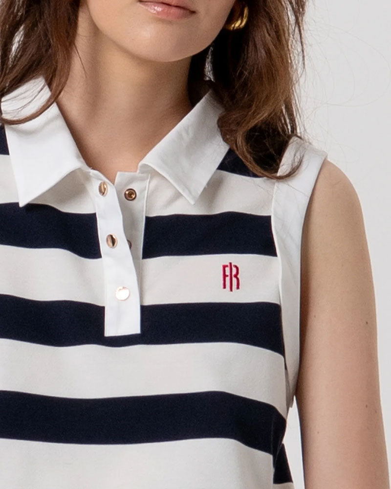 Fracomina Polo Senza Maniche a Righe Colore Crema Blu Scuro