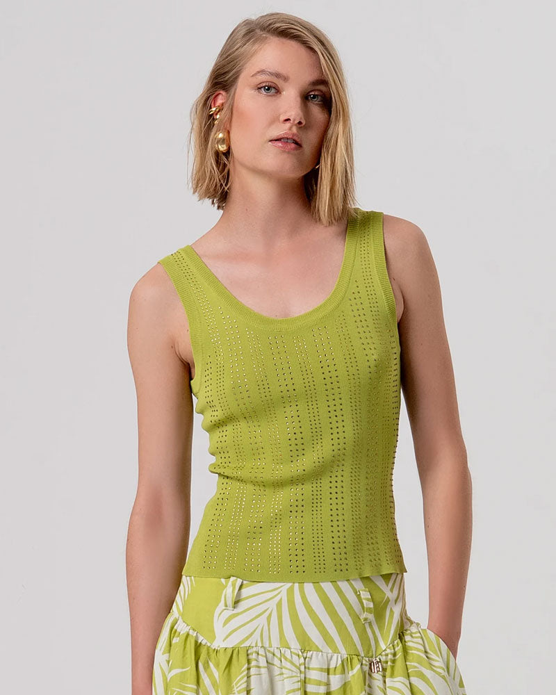 Fracomina Top Slim Senza Maniche in Maglia Colore Verde