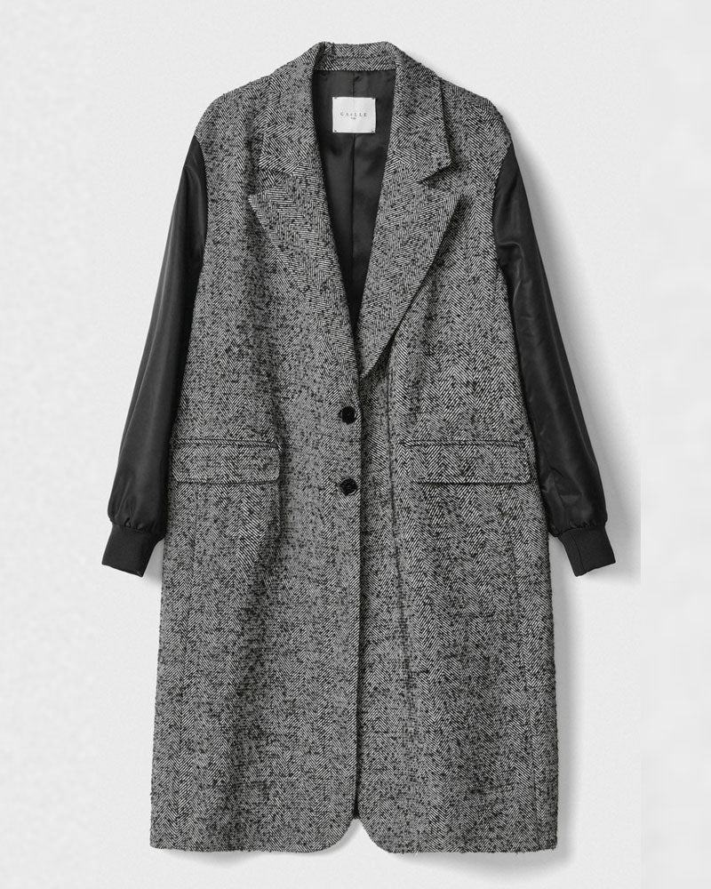 Gaelle Cappotto Over Lungo in Panno e Maniche in Nylon da Donna Colore Nero