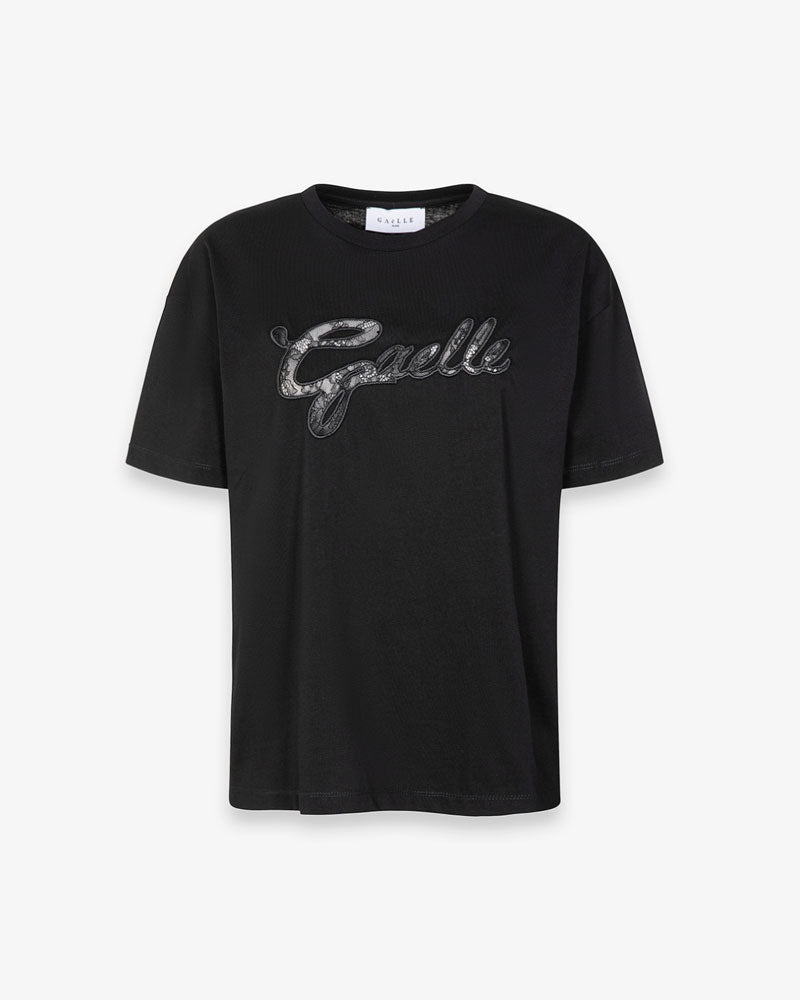 Gaelle T-Shirt Paricollo con Ricamo Con Pizzo Colore Nero