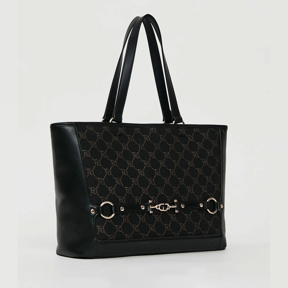 Gaudì Borsa Shopping con Logo Jacquard Colore Nero