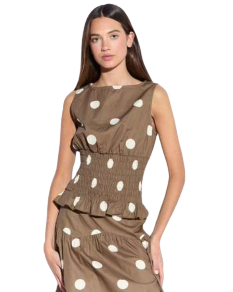 Glamours Top a Pois Colore Beige e Bianco