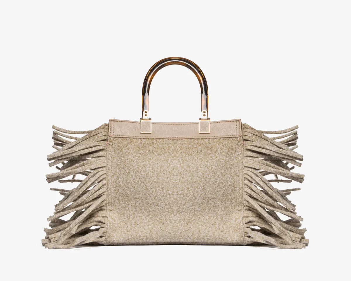 Secret Pon Pon Borsa Jacqueline Tote Small con Frange Colore Crema