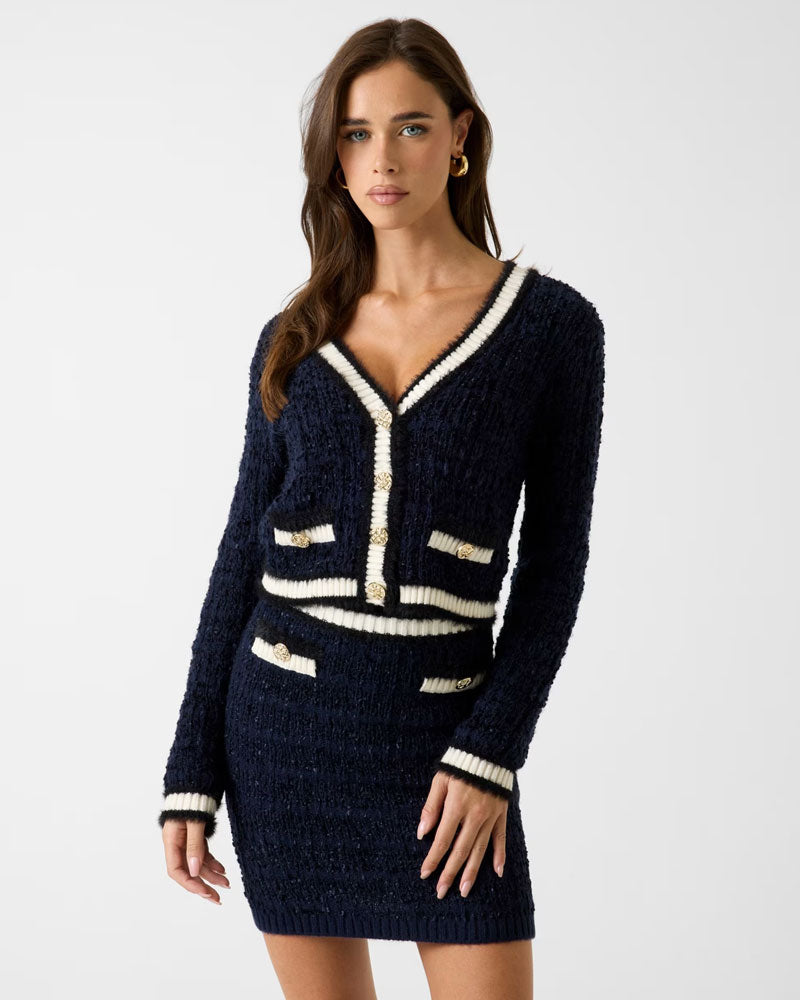 Guess Cardigan a Maglia a Trama Textured da Donna Colore Blu Scuro