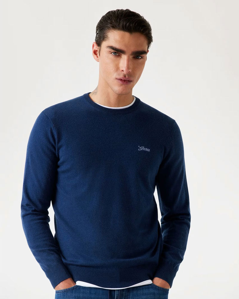 Guess Maglione in Misto Seta da Uomo Colore Blu