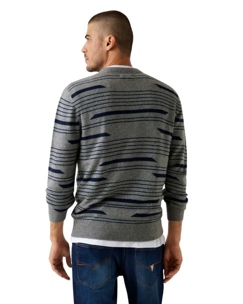 Guess Maglione in Misto Lana a Righe Colore Grigio da Uomo