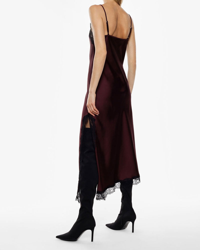 Imperial Abito Midi con Spalline e Profili in Pizzo Colore Prugna