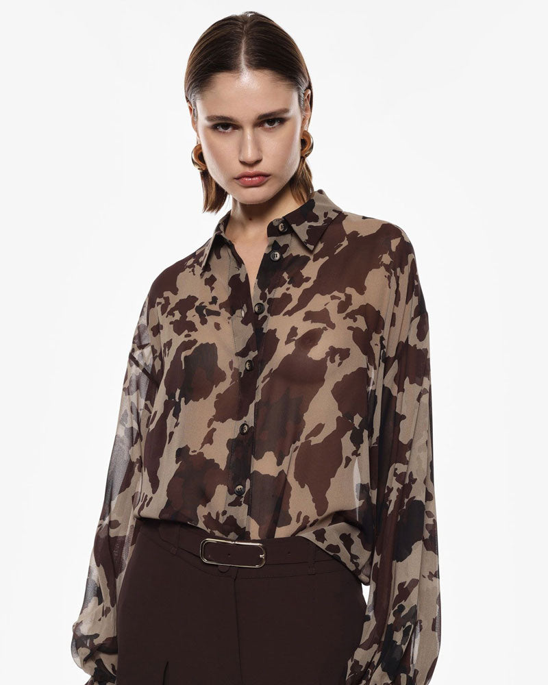 Imperial Camicia Trasparente Stampa All-Over Maniche Annodate