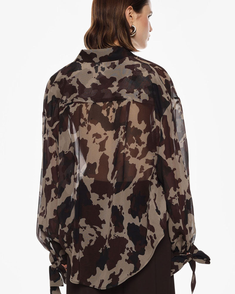 Imperial Camicia Trasparente Stampa All-Over Maniche Annodate