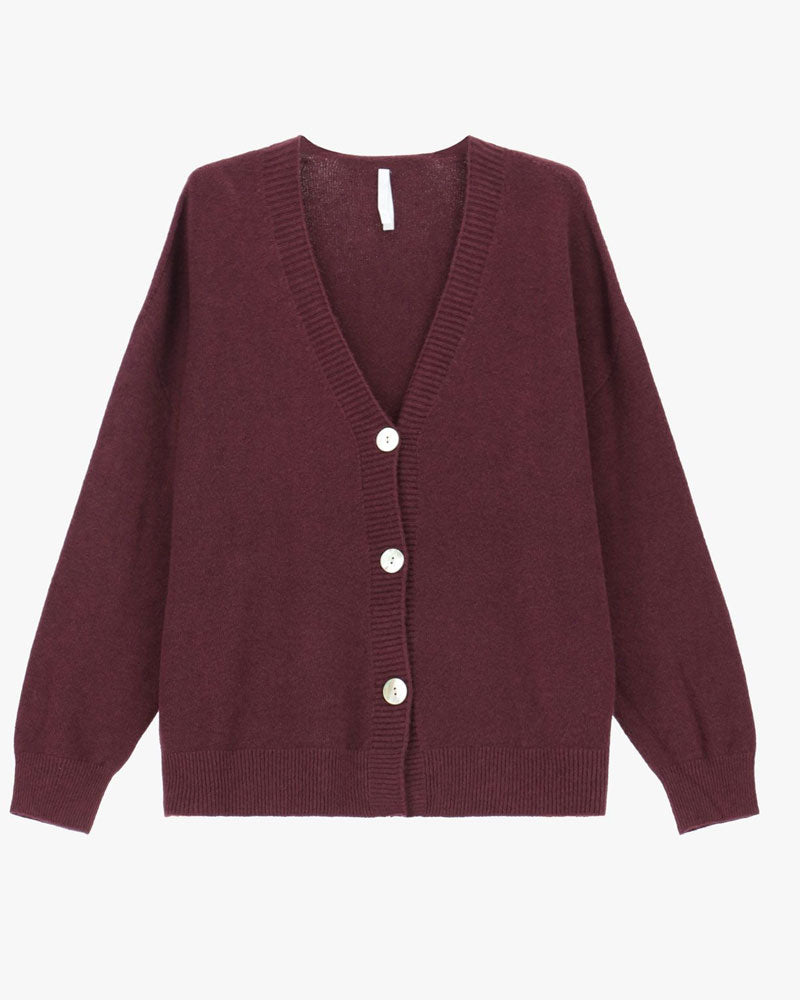Imperial Cardigan con Bottoni e Vestibilità Morbida Colore Prugna