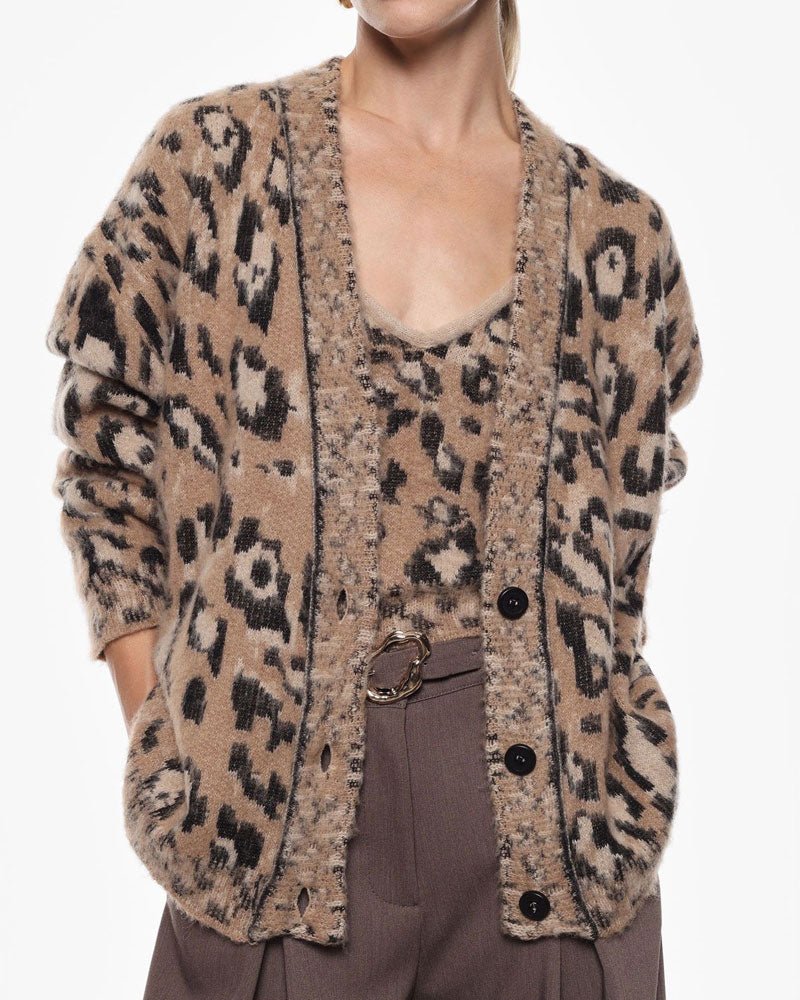 Imperial Cardigan in Fantasia Animalier da Donna Colore Beige