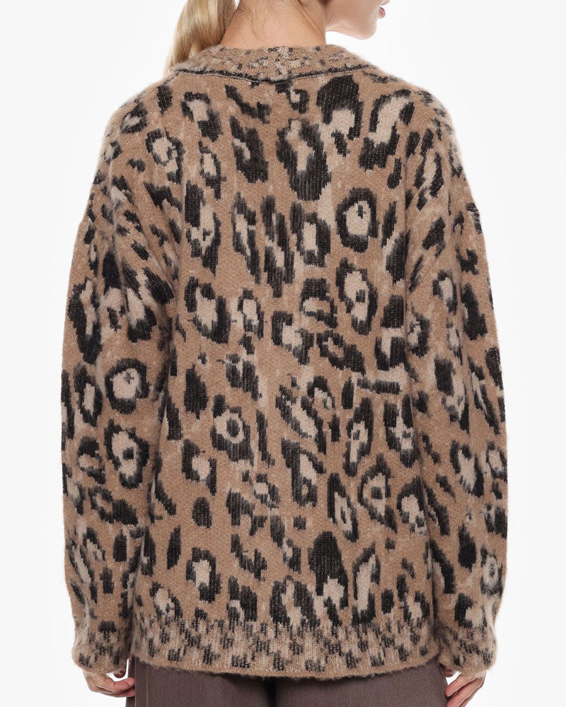 Imperial Cardigan in Fantasia Animalier da Donna Colore Beige
