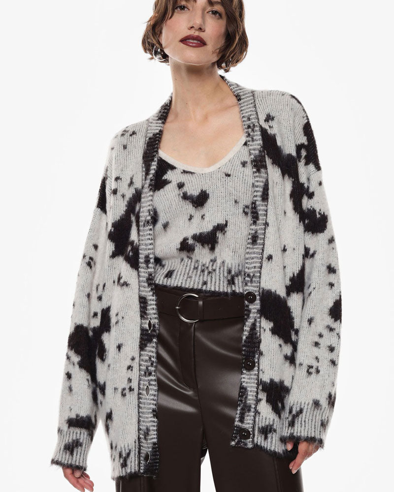 Imperial Cardigan in Maglia con Stampa da Donna Colore Ecrù Marrone