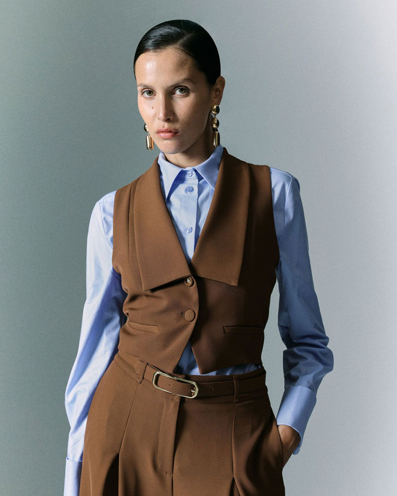 Imperial Gilet con Bottoni e Tasche da Donna Colore Castagna