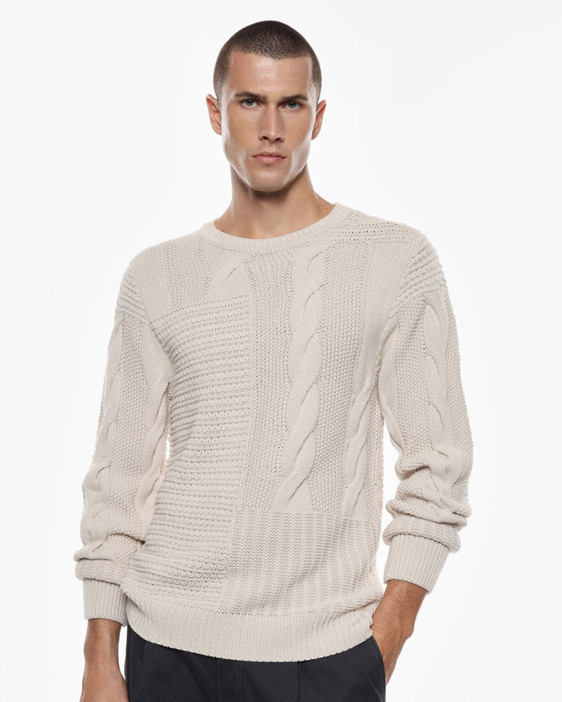 Imperial Maglione a Trecce Collo Tondo Colore Panna da Uomo