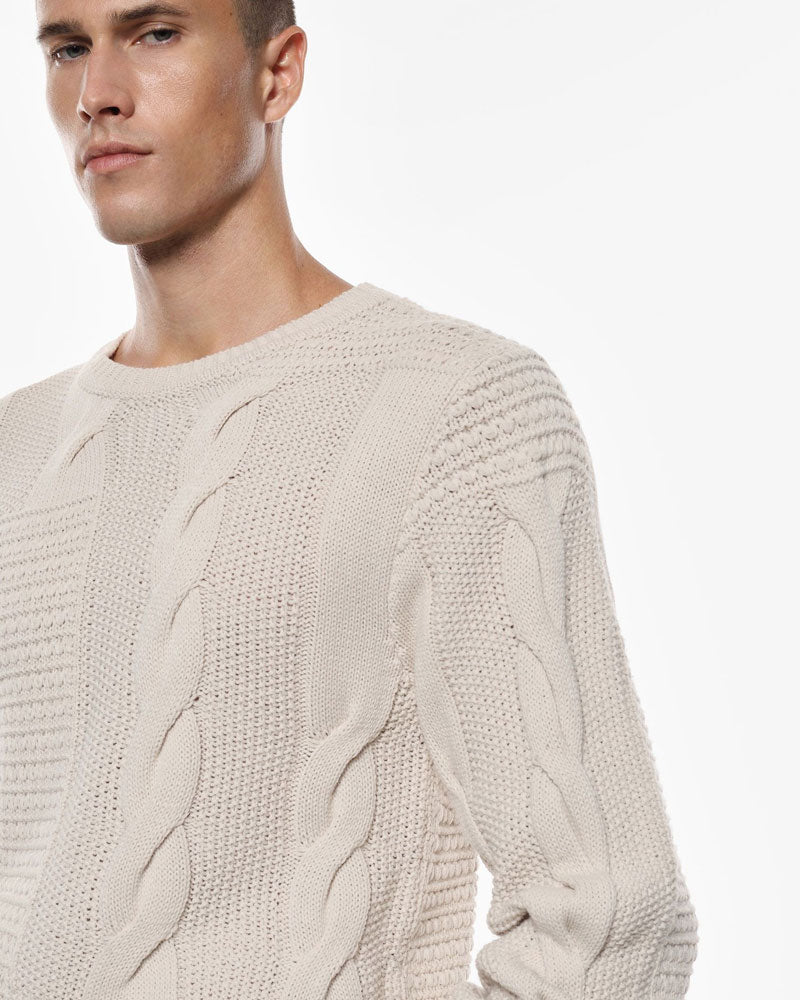 Imperial Maglione a Trecce Collo Tondo Colore Panna da Uomo